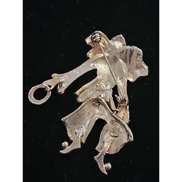 Vintage Estate Articulating Clown Brooch Gold Tone Black Enamel Rhinestone - Picture 5 of 6